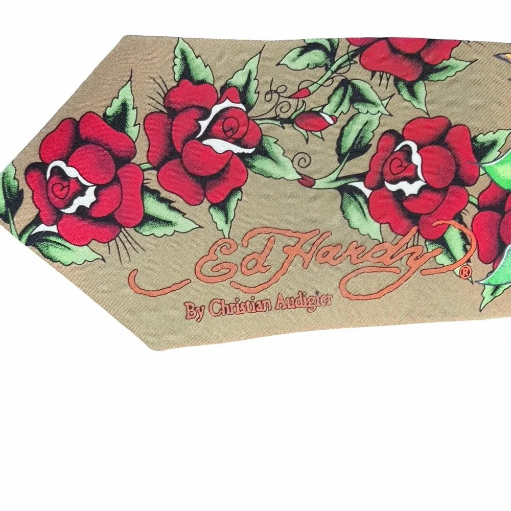 Ed Hardy By Christian Audigier Silk Neck Tie Skull Roses Dragon Tattoo 60